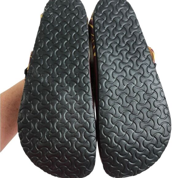 Calceo Mosaic Patterned Purple/Pink/Yellow Elephant Buckle Strap Clogs Sz 37 - Picture 8 of 8